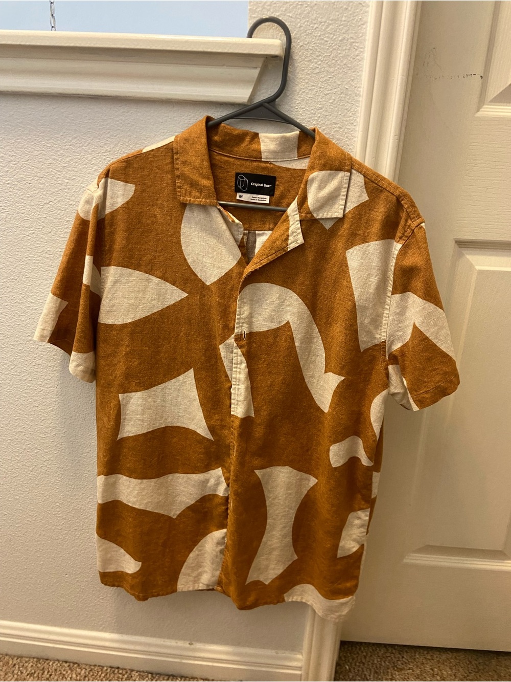 Original Use Men's Short Sleeve Shirt - Rust & Cream Abstract Print